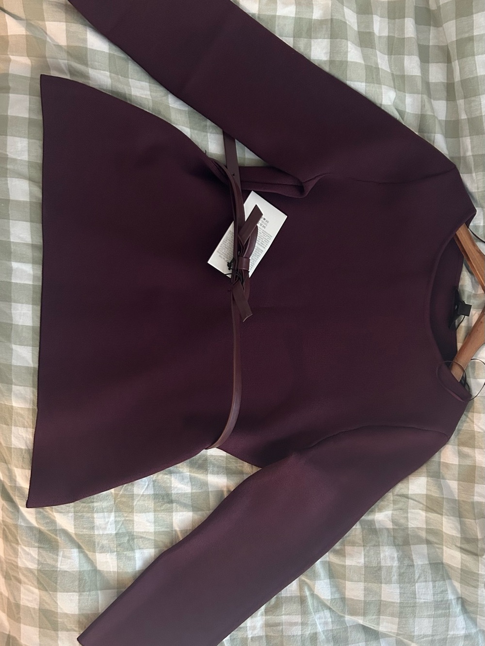 Zara Plum Long Sleeve Belted Peplum Top